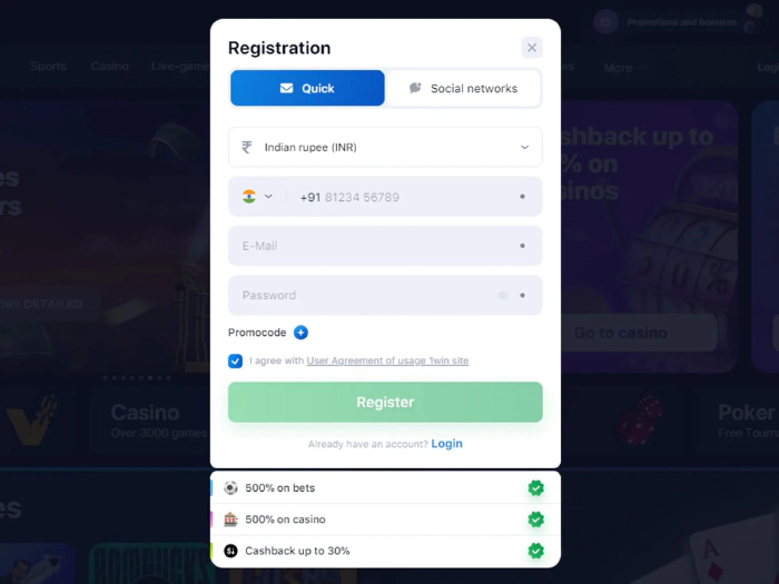 1win login and registration in India